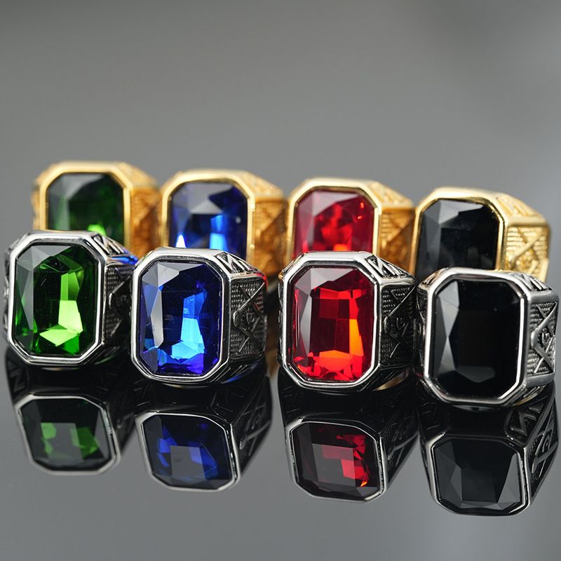 European And American Foreign Trade Cross-Border Multicolor Gemstone Masonic Series Dominant Titanium Steel Jewelry_voghion.com