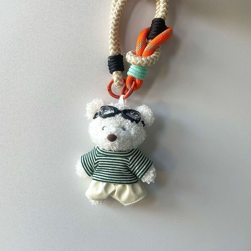 Korean Style Fluffy Bear Keychain - Cute Plush Animal Bag Charm, Trendy & Adorable Accessory For Backpacks, Purses, Gifts (Pilot White Bear Design)_voghion.com