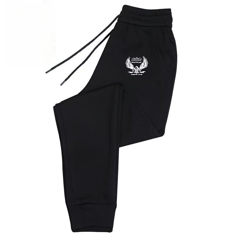 Pantalones deportivos holgados negros de estilo coreano para hombre, de lana, estilo otoño-invierno, informales y largos._voghion.com