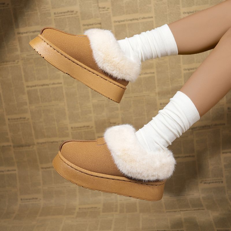 Botas de neve femininas plataforma com bico arredondado forrado com pelúcia_voghion.com