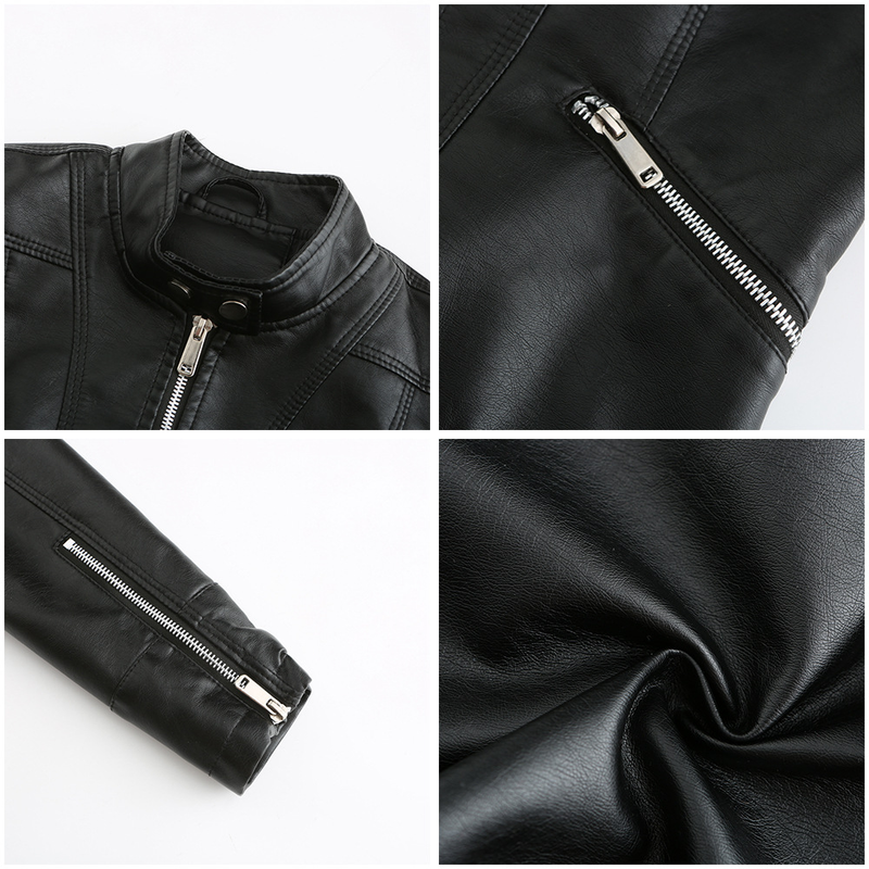 Women's Clothing New Leather Jacket Short Small Coat Spring and Autumn Stand-up Collar Jacket_voghion.com