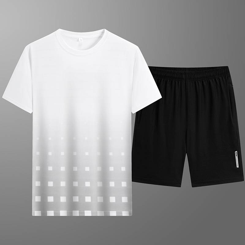Männerkleeder Kuerzärmlech T-Shirt Shorts Äis Seid Kostüm Männer Zweedeel T-Shirt Matching Schéin_voghion.com