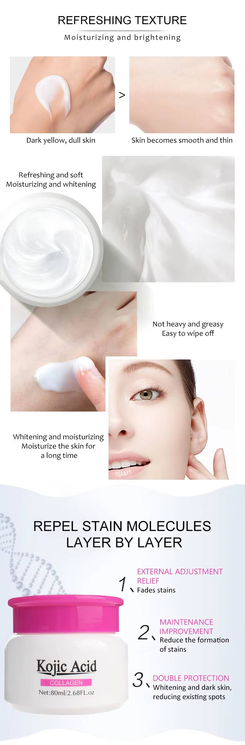 High Quality Whitening Collagen Kojic Acid Face Cream Skin Care Moisturizing Firming Cream 80ml_voghion.com