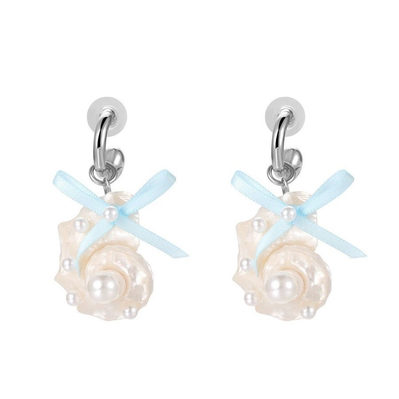 Natürliche Muschelperlen mit blauem Bandambiente, Premium-Ohrstecker_voghion.com
