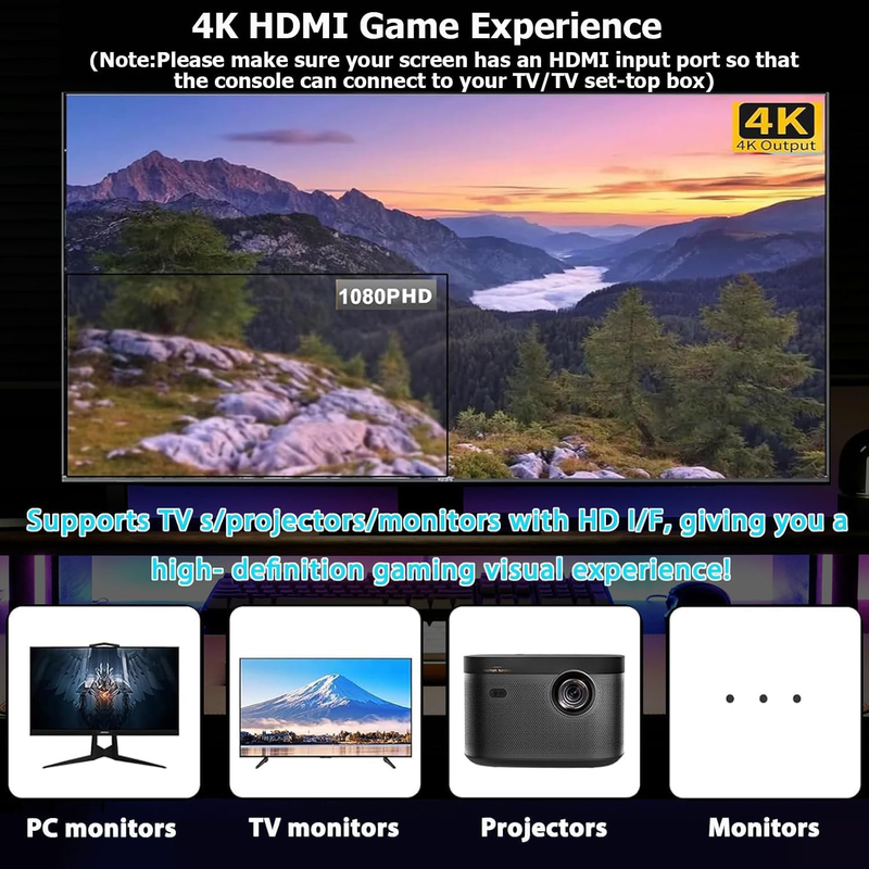 Console per videogiochi mini wireless, 10K+giochi/20K+giochi, uscita HDMI 4K, console per videogiochi wireless a 2,4 GHz, console per videogiochi retrò per TV e display_voghion.com