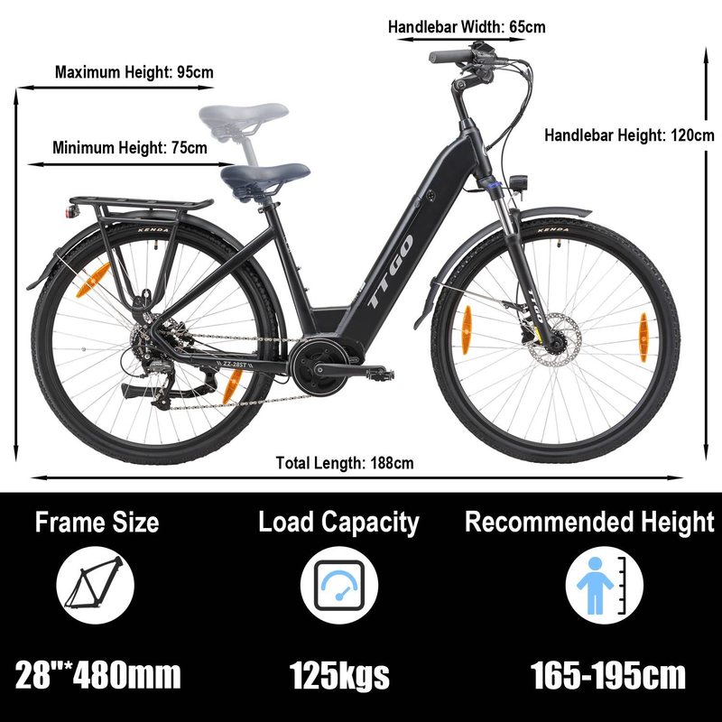 TTGOEBIKE Vélo électrique de montagne à gros pneus de 28 pouces, 36 V, 250 W, moteur central, vélo de trekking/vélo de ville à assistance électrique pour hommes et femmes_voghion.com