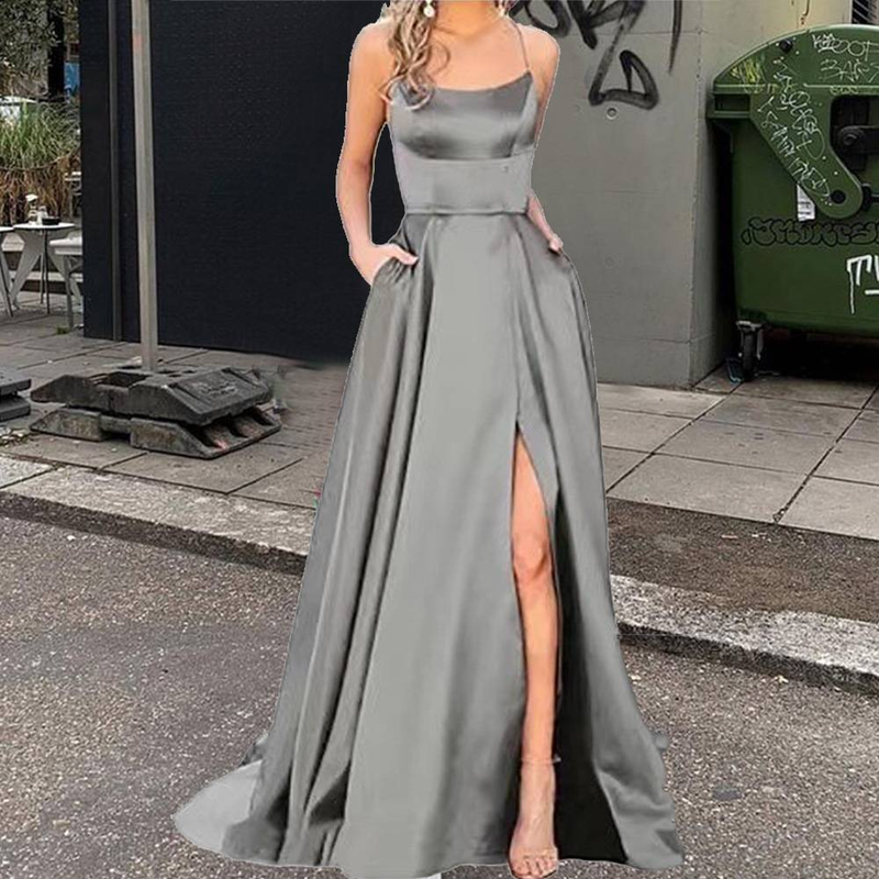 Elegantes, modisches Trägerkleid, ärmellos, hohe Taille, Korsett, Schlitz, Cocktailkleid, Abendkleid, Maxikleid, Meerjungfrau, Hochzeitsfeier, langes Kleid_voghion.com