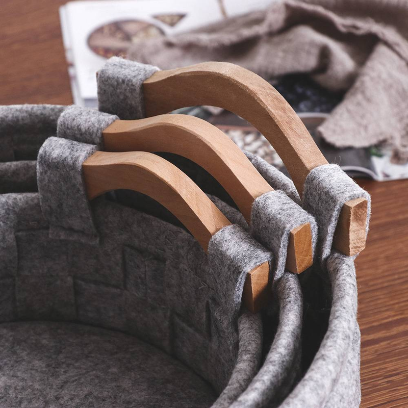 Lot de 3 paniers de rangement en feutre gris, adaptés au rangement des jouets, des vêtements, des cosmétiques, des objets du quotidien, etc._voghion.com