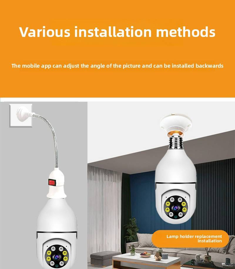 Slimme 360°-lampcamera - 3K HD-kleurennachtzicht AI-mensdetectie Geen bedrading nodig Lampfitting_voghion.com