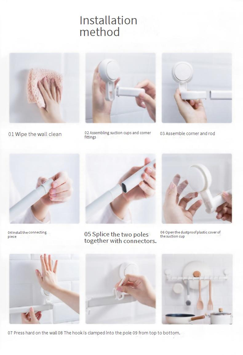 Kitchen Wall Hooks - No Drill Vacuum Suction Organizer (Heavy Duty Hanging Rack For Utensils Pots & Pans - Holds 5kg Fits Tile & Smooth Surfaces)_voghion.com