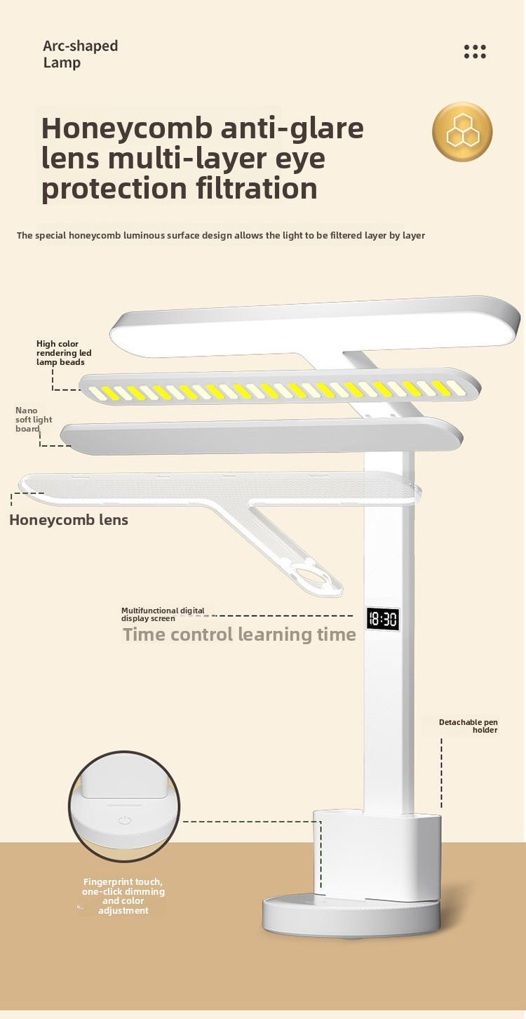 Intelligente LED-Schreibtischlampe mit Uhr – Augenschonendes Lernlicht, 3 Farbmodi, Touch-Steuerung, USB-Aufladung, AA-zertifiziert und CE-geprüft, für Kinder und Studenten_voghion.com