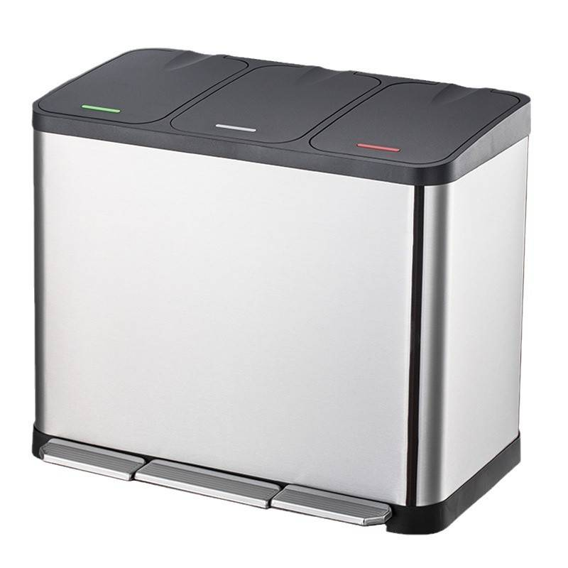 Pattumiera a doppio scomparto in acciaio inox per uso in cucina, ufficio e commerciale con coperchio - Capacità 18L/30L/45L/60L, resistente e antiodore_voghion.com