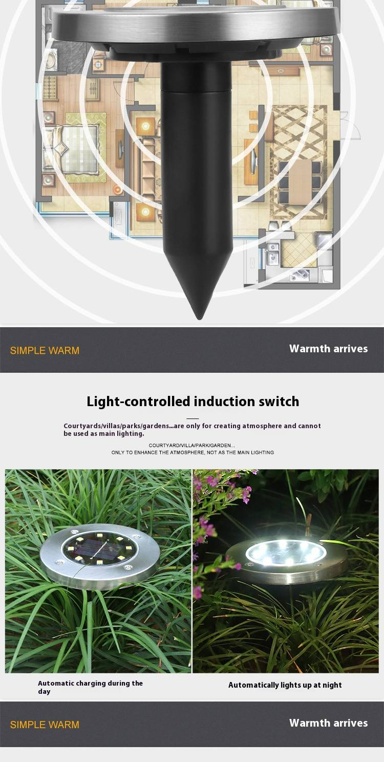 Zonne-energie aangedreven 8LED ultrasone knaagdierwerende grondlamp - waterdichte buitenverlichting voor tuin en gazon (warm wit/koel wit)_voghion.com