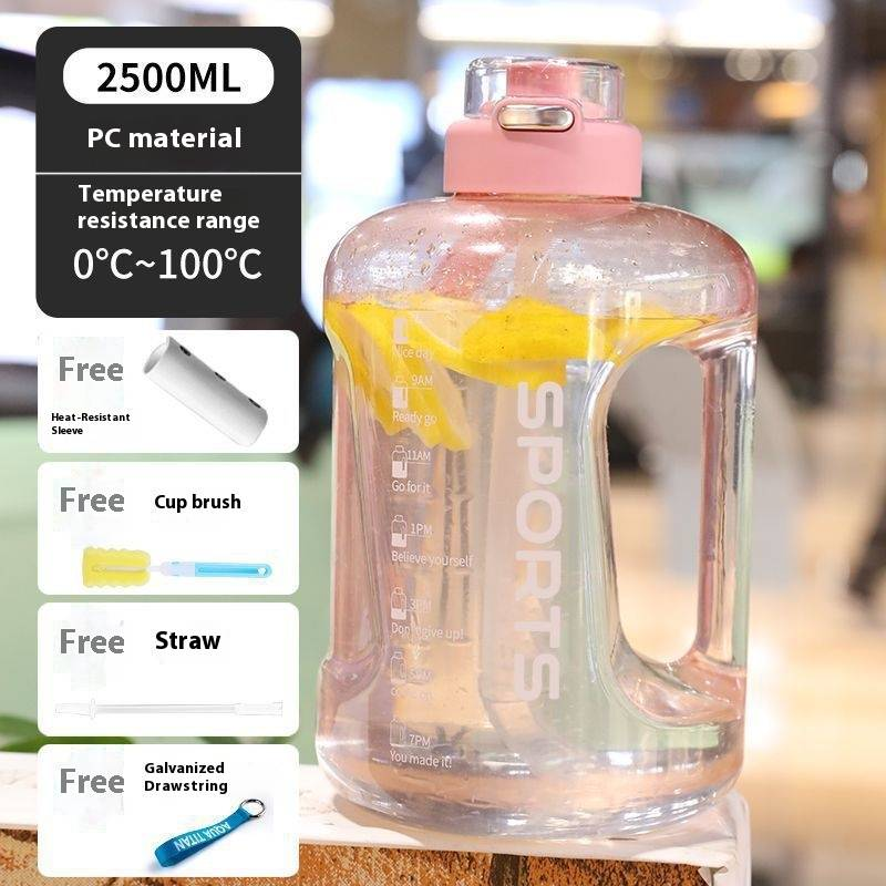 1.6L/2.5L/4L Large Capacity Sports Water Bottle – BPA-Free PC, Leak-Proof, With Carry Handle & Bonus Accessories (Brush, Strap, Straw)_voghion.com