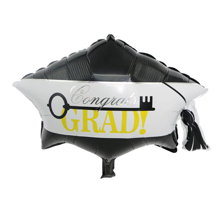 Palloncini in foil a forma di cappello di laurea - Decorazioni nere da 64x42 cm per feste scolastiche, riunioni di ex studenti ed eventi celebrativi_voghion.com