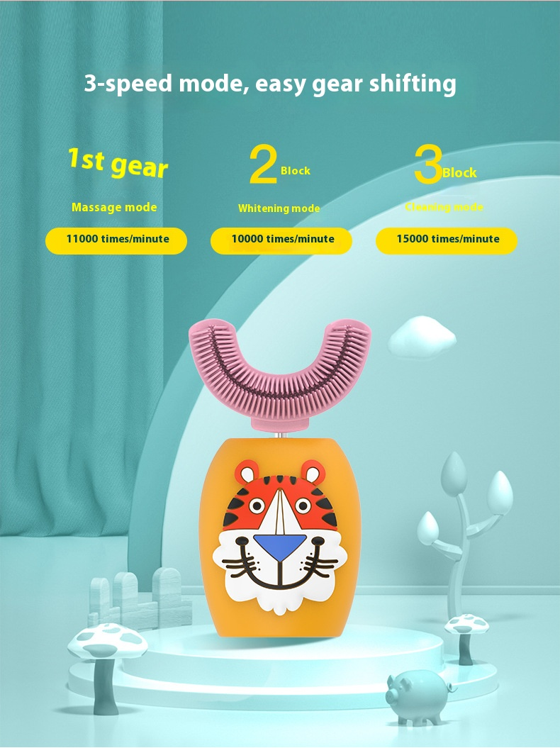 U-vormige elektrische tandenborstel – 3 standen, 10.000 ultrazachte siliconen borstelharen, USB-oplaadfunctie, sonische reiniging voor kinderen van 2-8 jaar (wit, 1-pack)_voghion.com