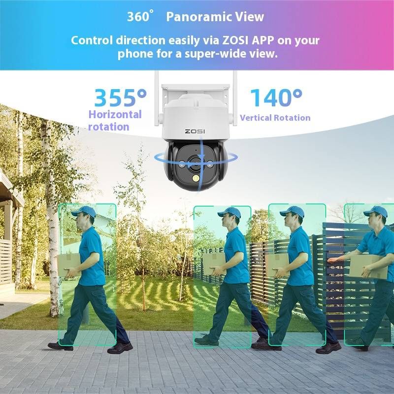 4MP HD Wireless WiFi Security Camera With Night Vision, 355° Pan-Tilt, Motion Detection, Two-Way Audio, IP66 Weatherproof For Outdoor Surveillance_voghion.com