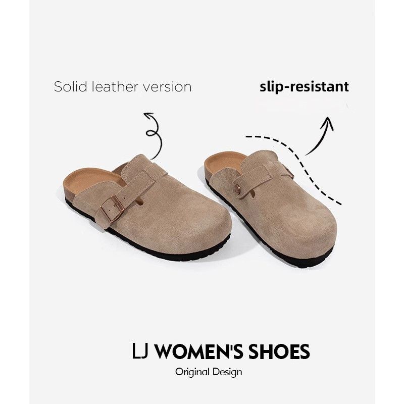 Neue Retro-Mode Damenschuhe Einfarbige Slingback-Schuhe mit weicher Sohle Runde Zehenpartie Dickbesohlte Wildleder-Clogs Sandalen Outdoor Beach_voghion.com
