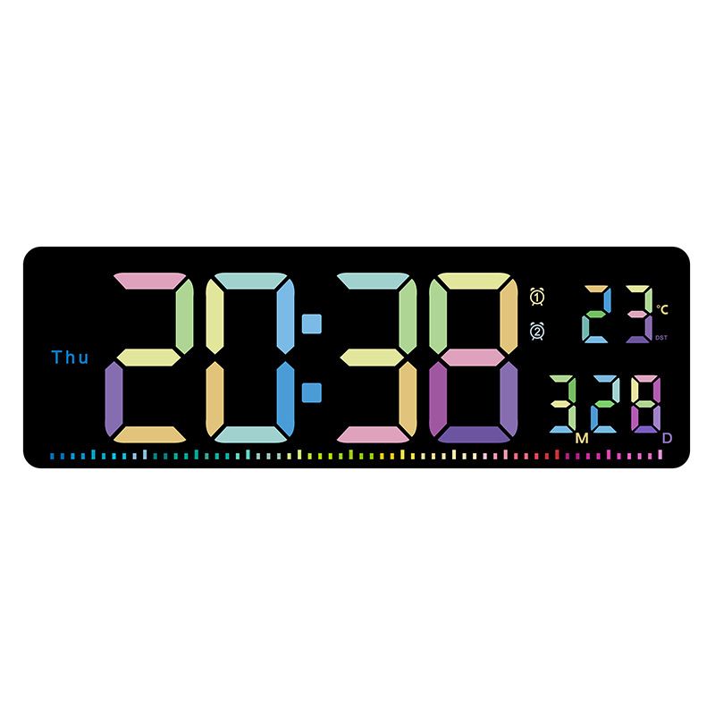 Moderno orologio da parete digitale a LED con visualizzazione della temperatura, calendario e sveglia - Retroilluminazione colorata per l'arredamento di casa, palestra e ufficio_voghion.com