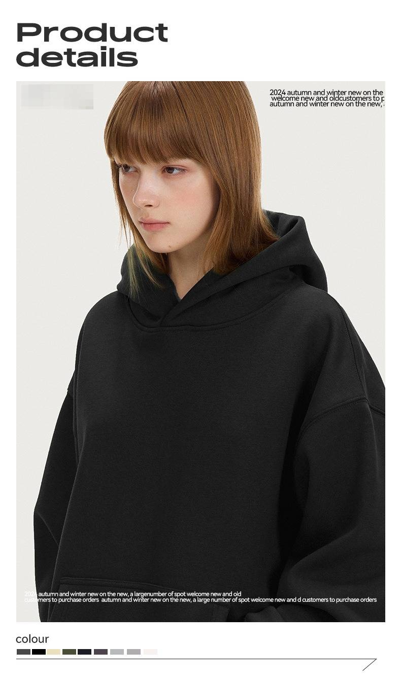 UNF 500G Heavyweight Warm Air Layer Pullover Solid Color Sweatshirt Plus Velvet Thickened Hooded Sweatshirt For Men And Women Autumn And Winter_voghion.com