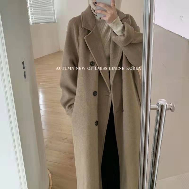 Dameskleding Elegante oversized lange wollen jas voor dames - Klassieke Audrey Hepburn-stijl wintertrenchcoat in havermout, zwart, bruin, grijs en rood_voghion.com
