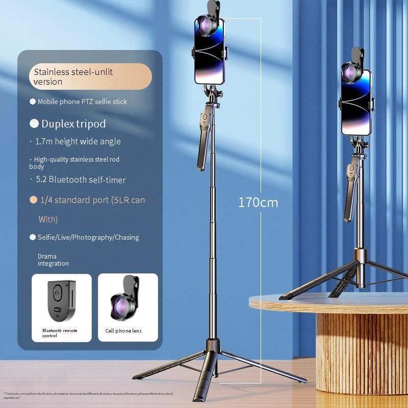 4-Axis Stabilized Selfie Stick Tripod With Bluetooth Remote & LED Lights – Extendable 1.7m Phone Mount For Vlogging, TikTok & Travel Photography_voghion.com