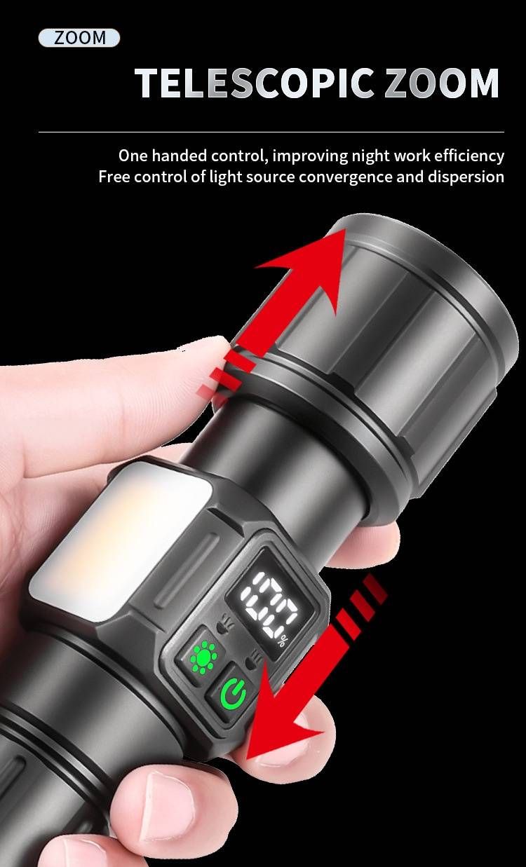 Ultra-Bright White Laser Flashlight With COB Digital Battery Display, 500m Long-Range Beam, Rechargeable LED Torch For Camping Outdoor Activities_voghion.com