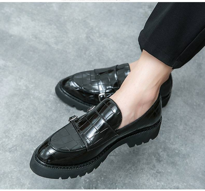 Men's British Style Platform Loafers - Chunky Round Toe Workwear Casual Shoes For Wedding & Daily Wear (Black/Green/Blue, Sizes 37-46)_voghion.com