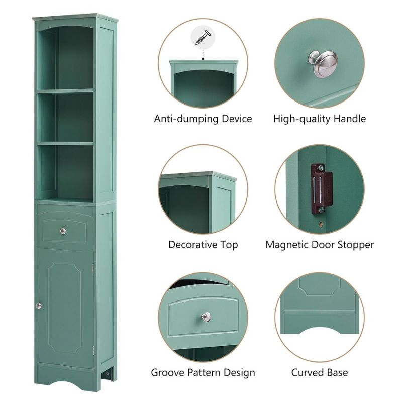 Mobiletto da bagno in MDF con cassettiera regolabile verde, alto, indipendente_voghion.com