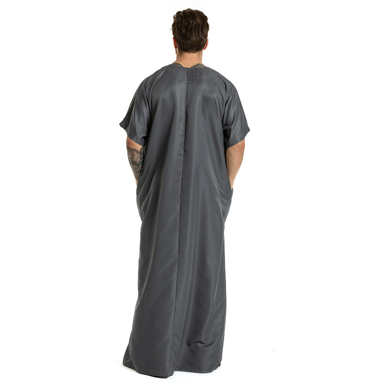 Männerkleeder muslimesch Männerkleed mat gesticktem kuerzen Ärmelen, Ronnhalsmantel fir Männer_voghion.com