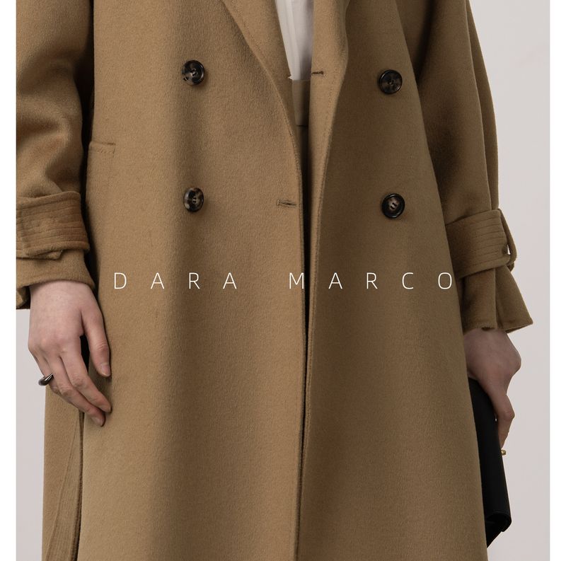 Trench double-face di lusso in misto cashmere e seta per donna – Elegante design con spalle scese, cappotto lungo aderente con drappeggio lusinghiero_voghion.com