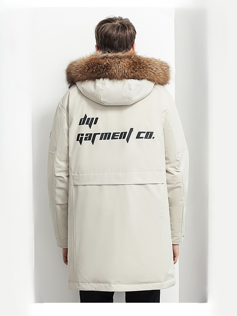 Men's Down Jacket With Hood Lightweight Windproof Winter Coat, White Duck Down, Hooded & Zippered Pockets For Skiing,_voghion.com