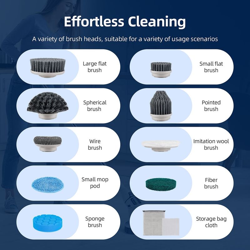 Cepillo de limpieza eléctrico 10 en 1, cepillo de limpieza eléctrico inalámbrico, cepillo de limpieza giratorio, cepillo de limpieza para ducha_voghion.com