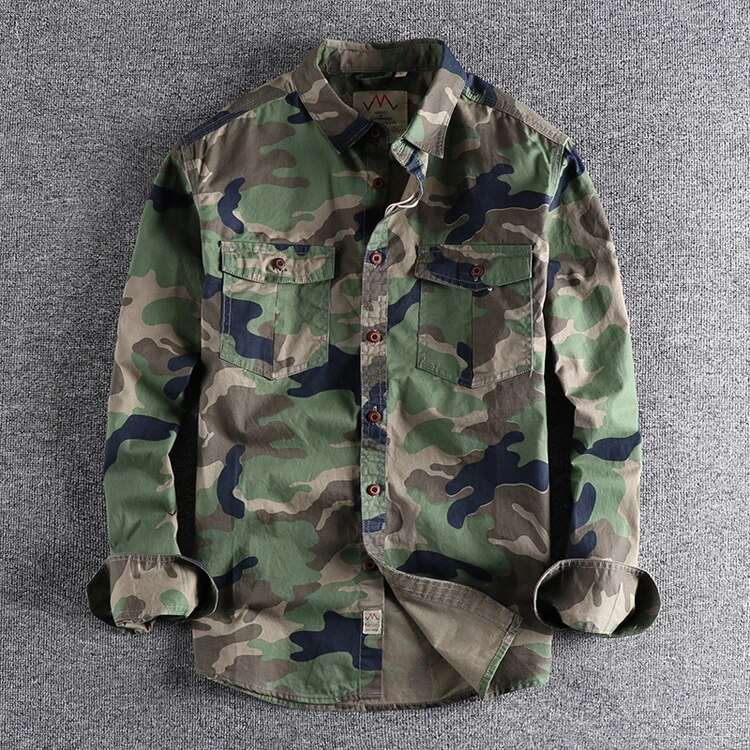 Fashion Wash Camouflage N-Style Workwear Langarmhemd Herren Doppeltaschen Casual Military Jugendbluse_voghion.com