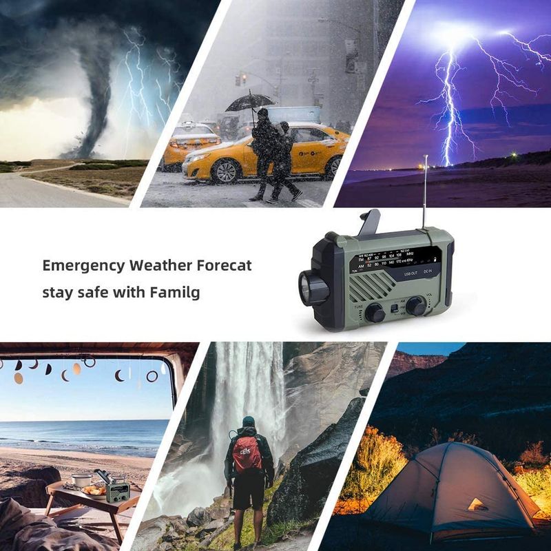 Prijenosna radio ručna kurbla AM FM NOAA hitna 3-u-1 svjetiljka za čitanje svjetiljka solarno punjenje 2000mAh power banka za mobitel_voghion.com