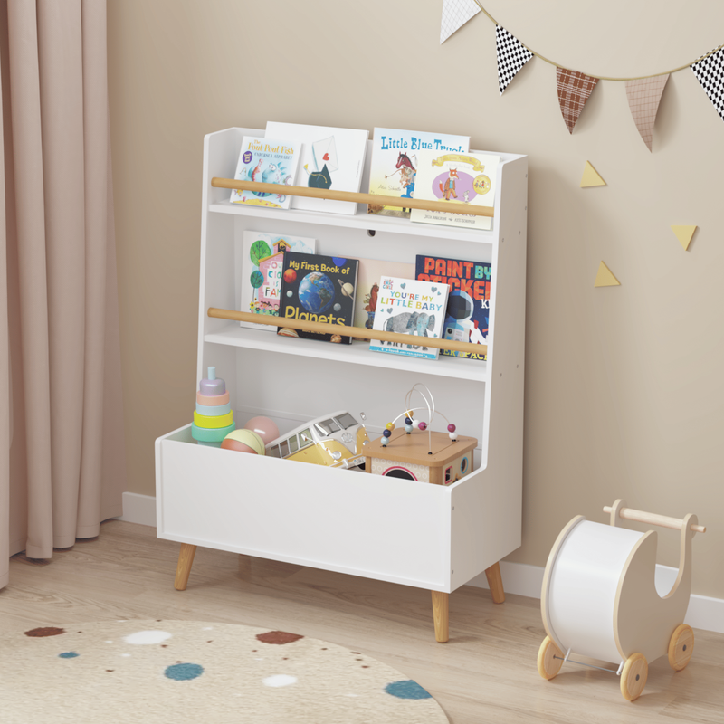 Kids Bookshelf, Book And Magazine Rack, Book Organizer, Toy Storage Cabinet Organizer, White_voghion.com