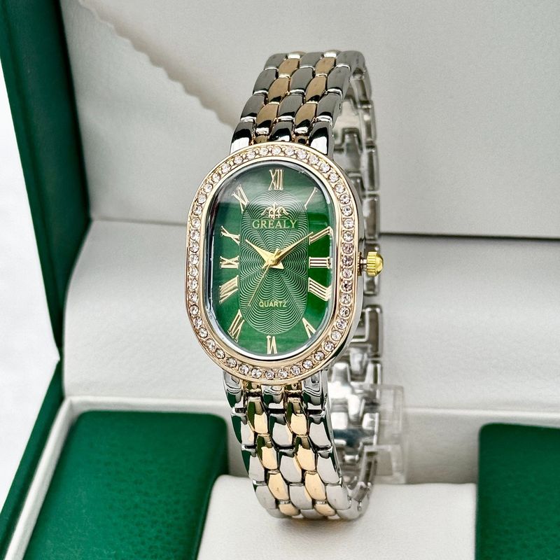 Orologio al quarzo con quadrante ovale romano con intarsi di diamanti, di lusso, alla moda da donna GREALY_voghion.com
