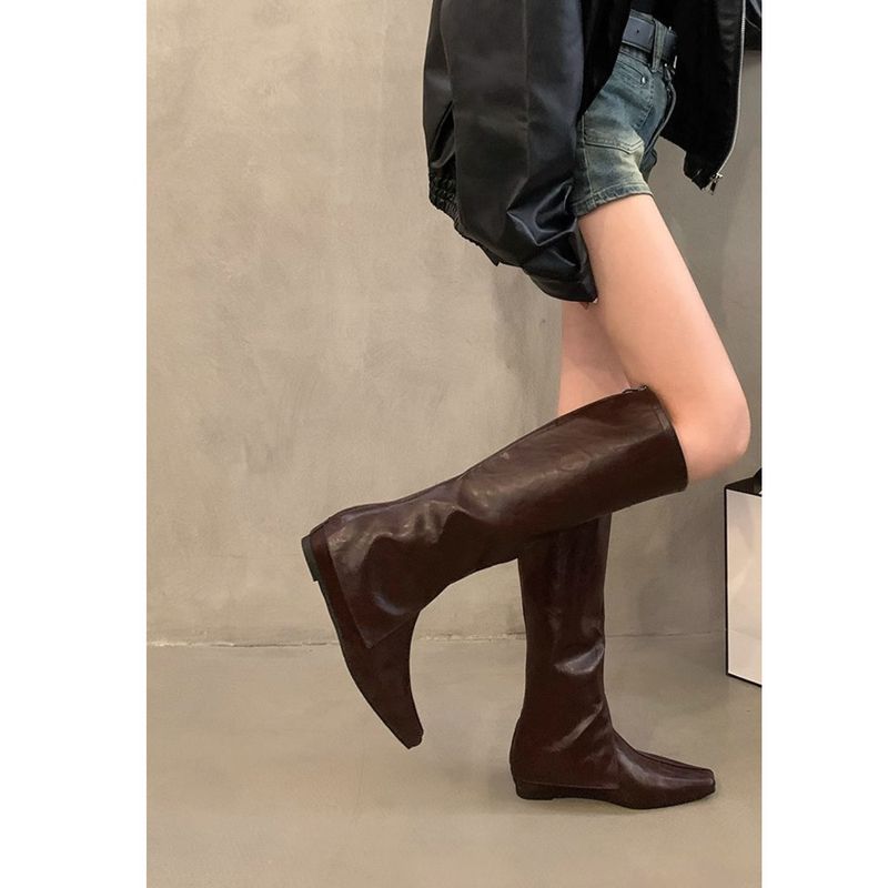 Pointed-toe Brown Women's Shoes Fall/Winter New Style Slim-fit Straight-leg Boots Versatile_voghion.com