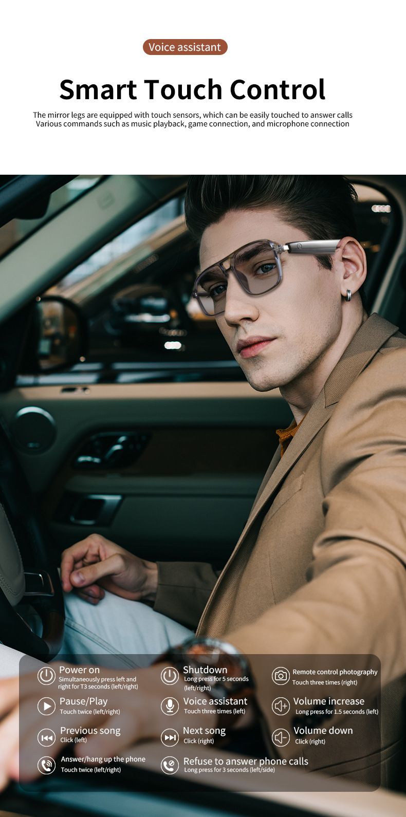 Smart Bluetooth Audio Glasses With UV Protection & Blue Light Filter - Auto-Tinting Lens, Hands-Free Calls & Music, Compatible With All Smartphones_voghion.com