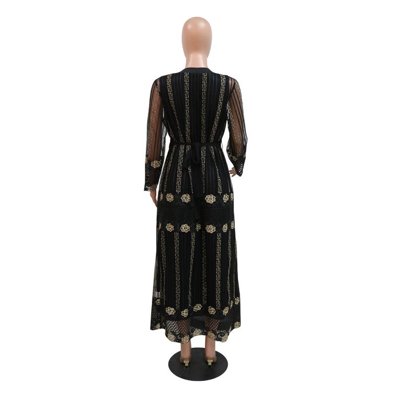 New Muslim Embroidered Mesh Jacket With Chiffon Vest Skirt Suit Kaftan Dress_voghion.com