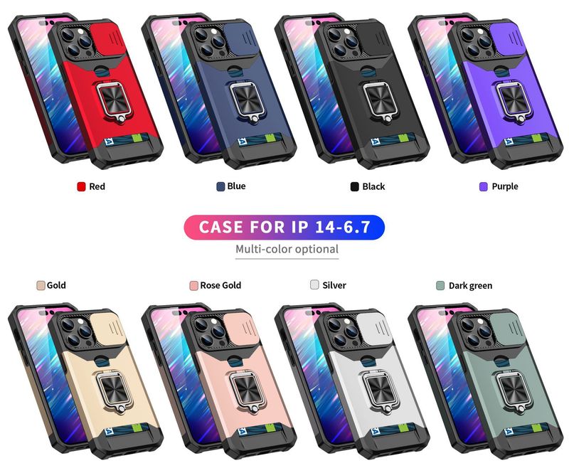 Phone Case & Covers Suitable For IPhone15Promax Mobile Phone Case Card Slot Push Window Ring Anti Fall Two In One Protective Case_voghion.com