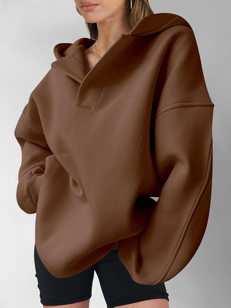 Women's Clothing Sweatshirt Solid Color Long Sleeve Hooded Solid Color Loose Sweater Women's Top_voghion.com