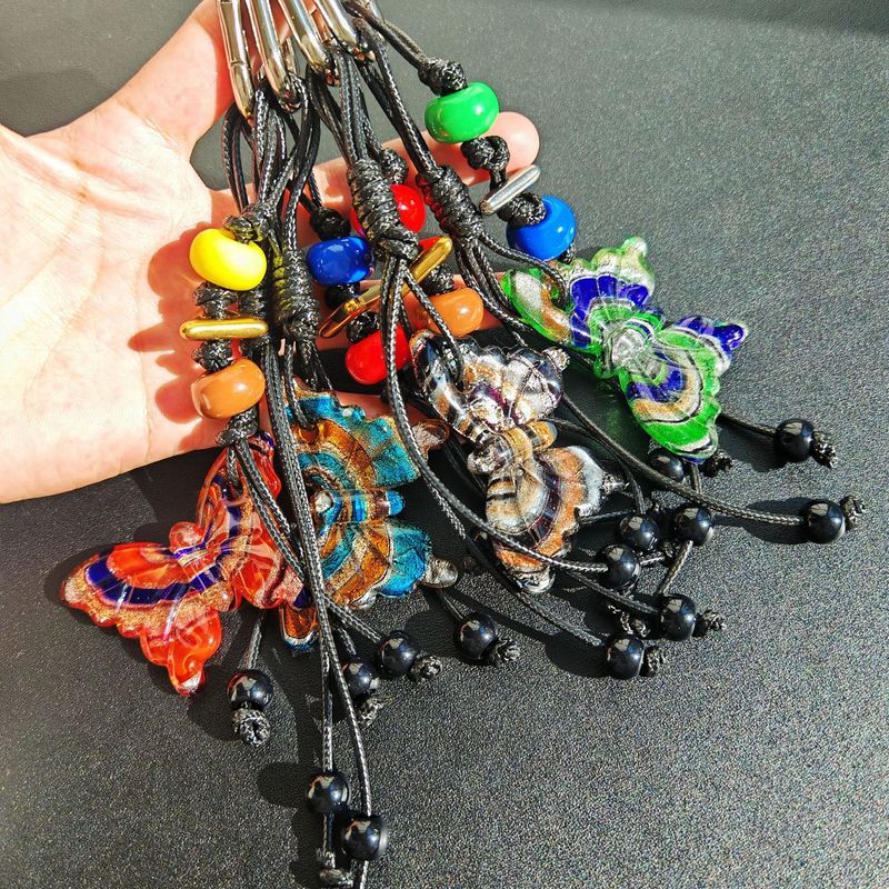 Ciondolo per borsa a forma di farfalla, portachiavi con nappa alla moda, ciondolo per borsa in corda intrecciata con perline di vetro_voghion.com