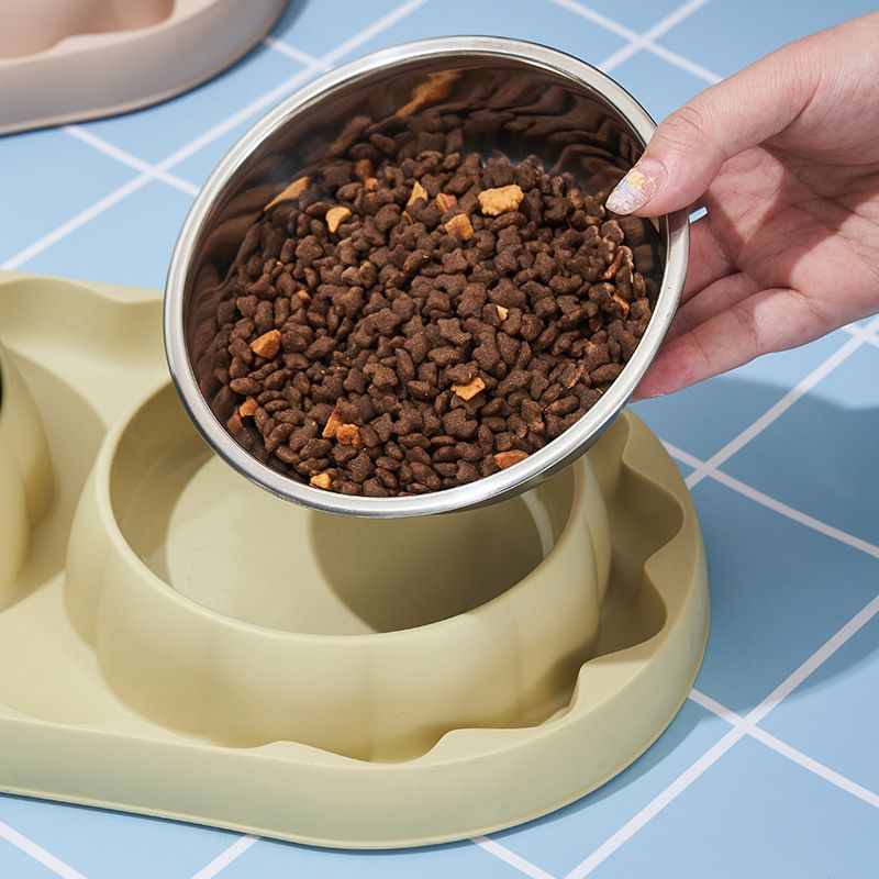 Pet Stainless Steel Double Cat Slow Anti-Spill Neck Protection Multi-Use Bowl Dog Water Feeder Food Utensil_voghion.com