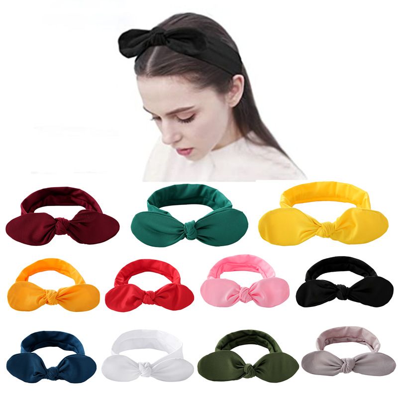 Nuovo coreano tinta unita con nodo a forma di orecchio di coniglio multicolore elastico per capelli_voghion.com