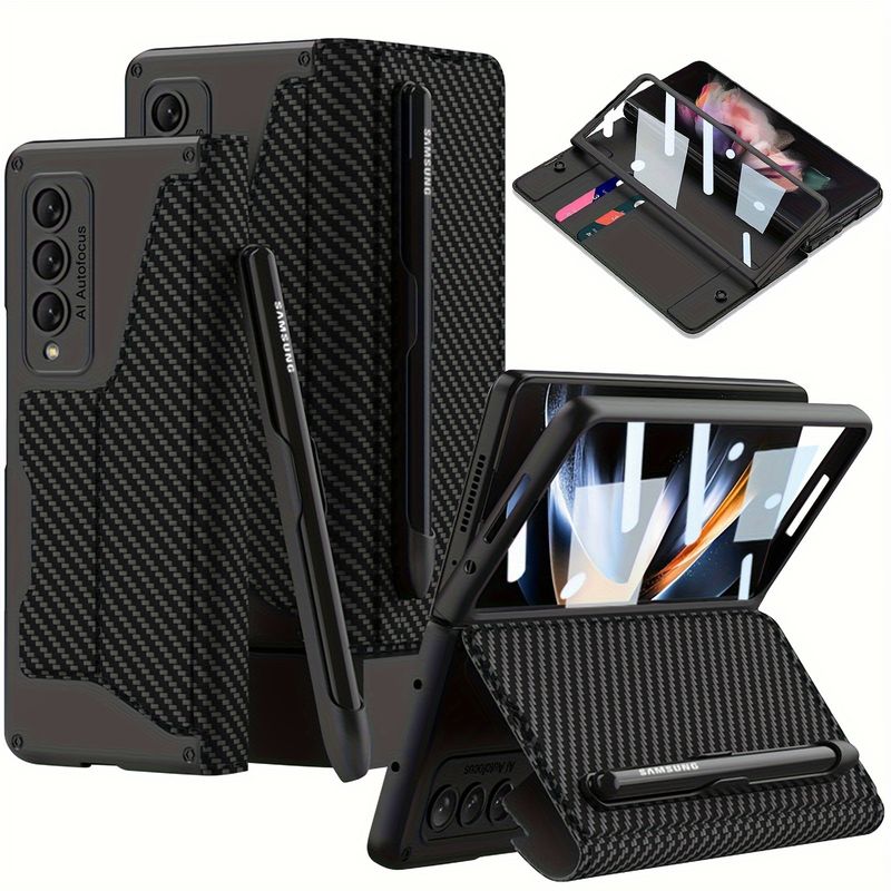 For Z Fold 3 Geometric Frosted Solid Color Case Film Flip Phone Case With S Pen Slot_voghion.com