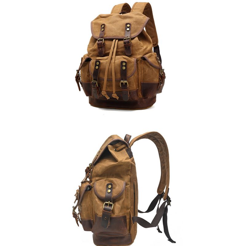Mochila clásica de lona encerada al óleo resistente al agua, nueva bolsa de viaje para montañismo, mochila de gran capacidad_voghion.com