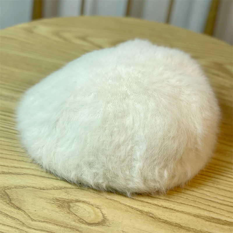 Hat Women's Winter Plush New Versatile Rabbit Hair Retro Beret Hat Women's Trendy Painter Hat_voghion.com