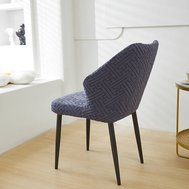 Einfarbiger, fächerförmiger Stuhlbezug aus gebürstetem Jacquard, universeller, all-inclusive Stuhlbezug für Zuhause und Esszimmer, Sitzkissen, Rückenkissen, integrierter Stuhlbezug_voghion.com