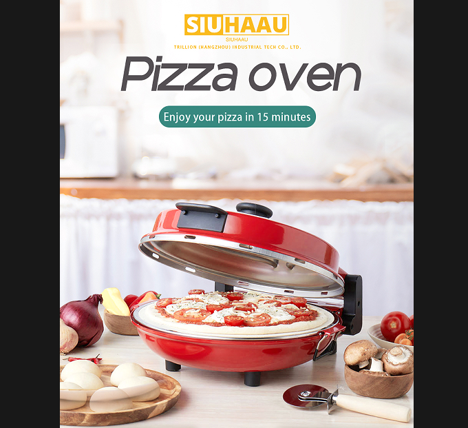 PSQL25B 1600W Prijenosni aparat za pizzu 16 inča Električna pećnica za pizzu 420 ℃ Pećnica za pizzu 4 minute Kontrola gumba za pizzu Kontrola_voghion.com